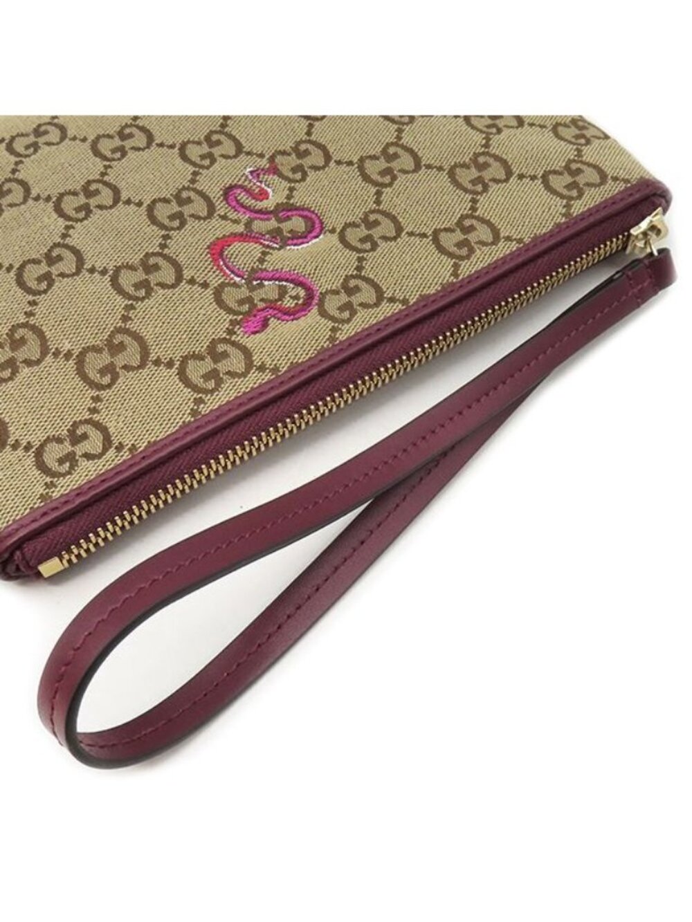 Gucci Clutch Snake Pattern GG Canvas Leather Brown Rosso Ancora Gold Bordeaux - Picture 6 of 9